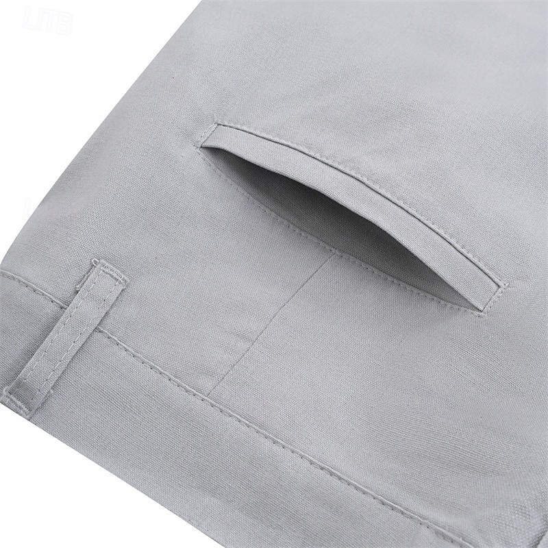 Men's Dress Pants Linen Pants Trousers Summer Pants Front Pocket Straight Leg Plain Comfort Breathable Full Length Casual Daily Holiday Fashion Classic Style White+khaki White+Dark Gray Inelastic4