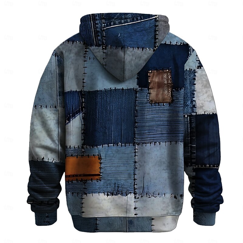 Men's Plaid Checkered Fleece Hoodie Simple Casual Long Sleeve Crew Neck Streetwear Blue Brown Zip Up Fall Winter Designer4