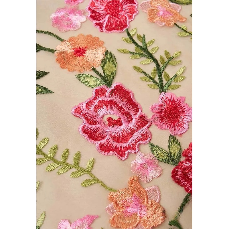 A-Line Dress Beach Wedding Mother of the Bride Dress Elegant Vintage V Neck Ankle Length Tea Length Tulle Half Sleeve with Embroidery Appliques Flower4