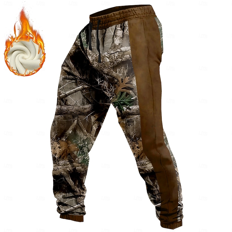 Men's Camouflage Hunting Fleece Sweatpants Drawstring Elastic Waist Casual Vintage Retro Outdoor Streetwear Warm Fleece Lined Thermal Winter 3D Print Blue Green khaki3