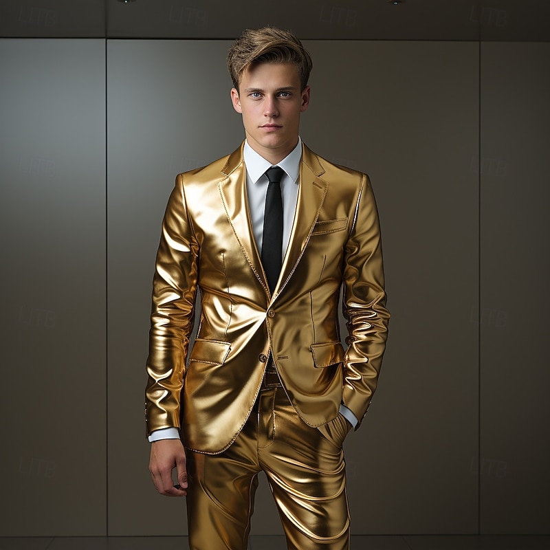 Metallic Disco 1980s Pants Outfits Suits & Blazers Disco Solid Colored Fancy Dress Men's Masquerade Event / Party Pride Parade Pride Month Adults' Costume2