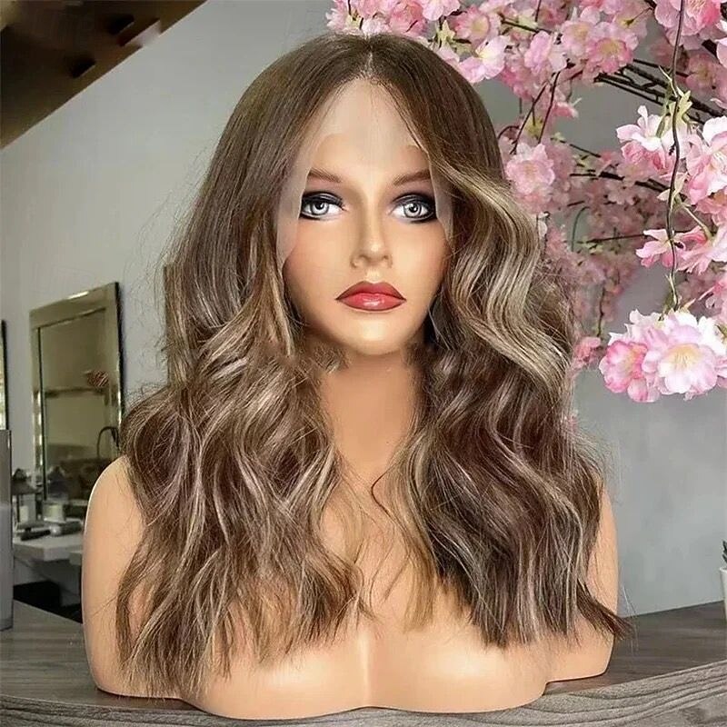 Remy Human Hair 5x5 Closure 13x4 Lace Front Wig Middle Part Brazilian Hair Wavy Blonde Multi-color Wig 130% 150% Density with Baby Hair Ombre Hair Highlighted / Balayage Hair Natural Hairline Glueless3