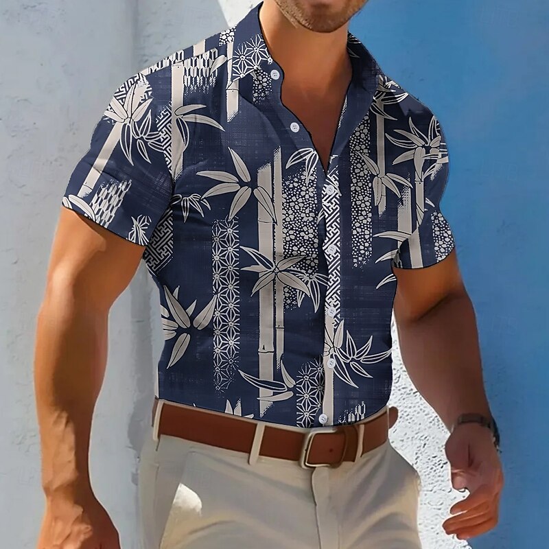 Men's Plants Florals Casual Shirt Summer Hawaiian Shirt Aloha Shirt Short Sleeve Hawaiian Resort Vacation Casual Summer Spring Turndown Button Up Black Blue Brown Green