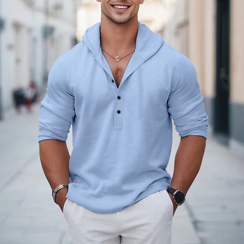 Men's Shirt Linen Shirt Summer Shirt Beach Wear Plain Vacation Curise White Red Blue Brown Long Sleeve Hooded Spring & Summer Clothing Apparel3