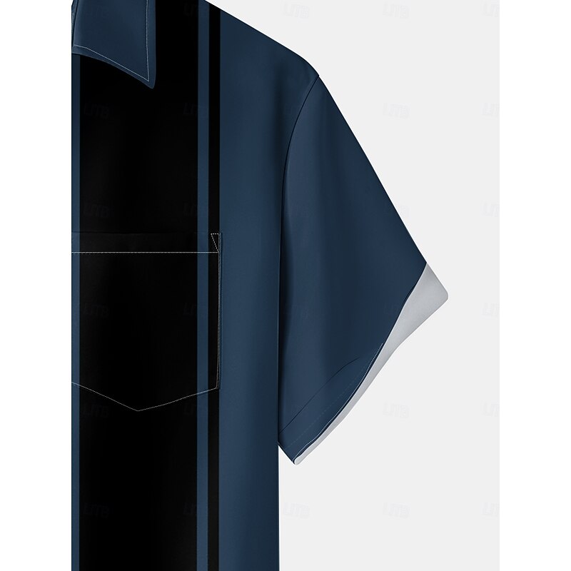 Men's Color Block Line Bowling Shirt Button Up Shirt Short Sleeves Artistic Casual Comfortable Outdoor Vacation Street Spring & Summer Shirt Collar Printing Blue4