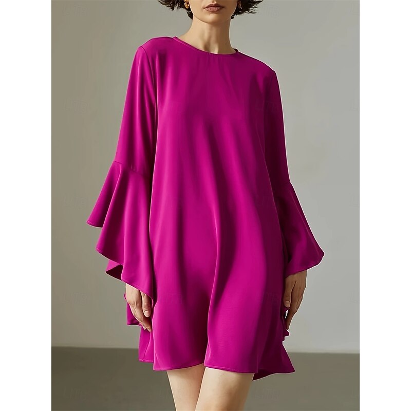 Women's Mini Dress Elegant Dress Elegant Cute Stylish Vacation Party Daily Regular Fit Plain Long Sleeve Crew Neck Pink Spring Fall