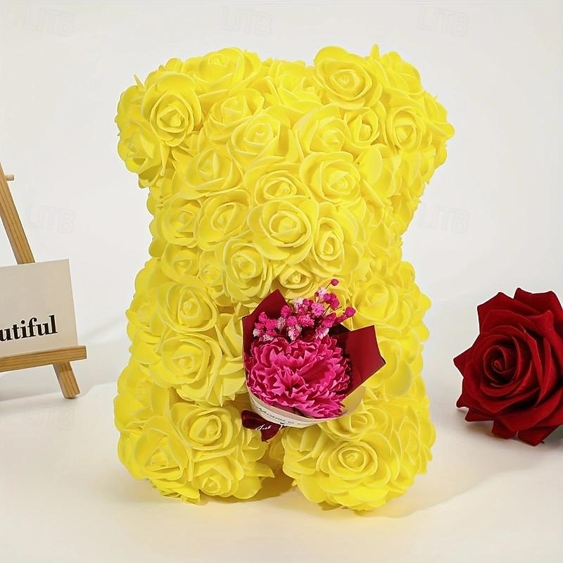Artificial Rose Bear Flower Arrangement Mother's Day Gift- Foam Roses with Container for Mother's Day, Anniversary, Wedding, Birthday3