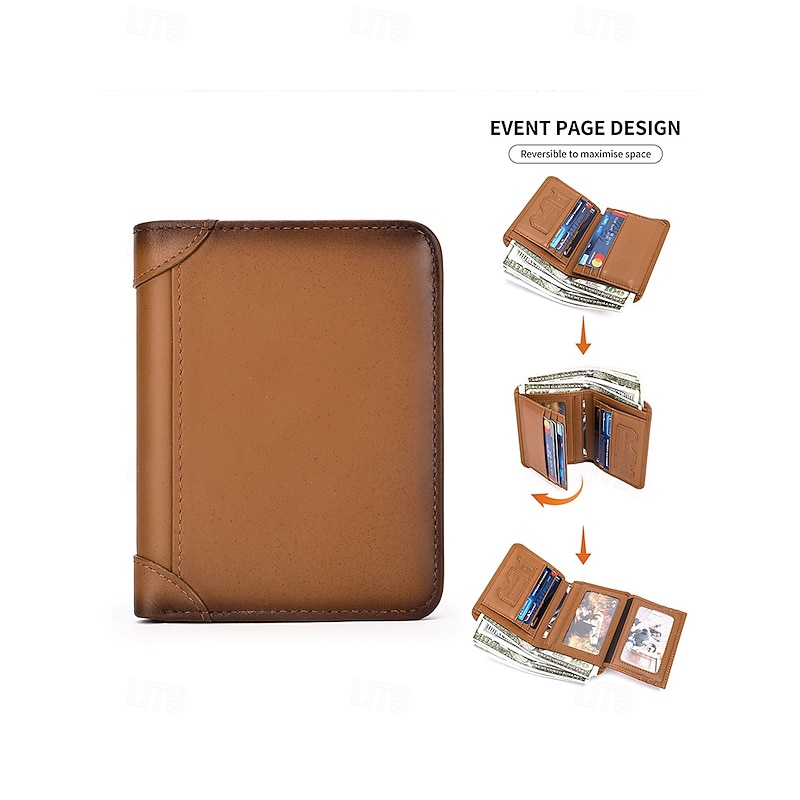 Men's Wallet Credit Card Holder Wallet Leather Cowhide Office Casual Daily Multiple pockets Large Capacity RFID Blocking Solid Color Color rubbing Light Brown Black Brown4