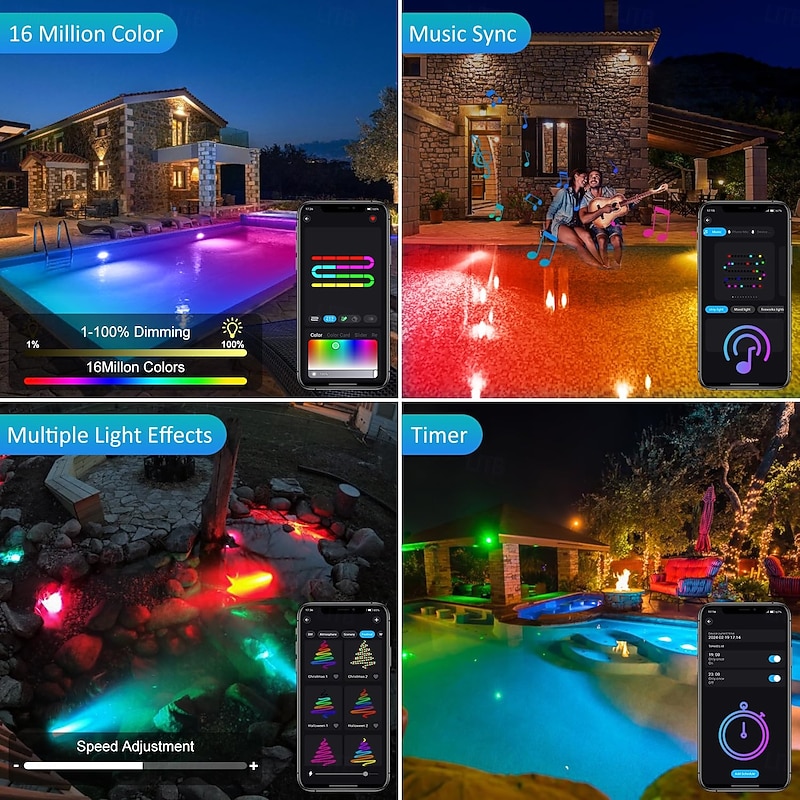 1pc 6-Head RGB Underwater Light - Remote & Bluetooth APP Control LED Pool Light with RGB Color Change, IP68 Waterproof for Pool, Aquarium and Fountain US Plug4