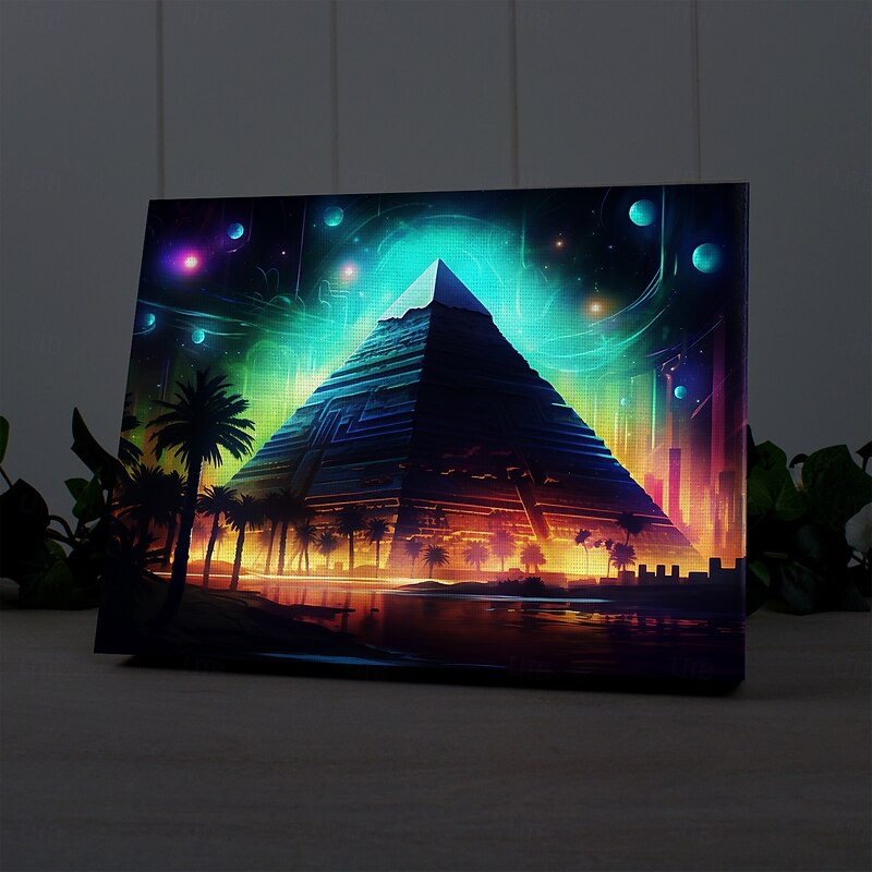 Pyramid Trippy LED Canvas Wall Art LED Lighted Up Wall Decor 2AA Battery Operated Lighted Canvas Print LED Light Kitchen Bedroom or Home Decor2