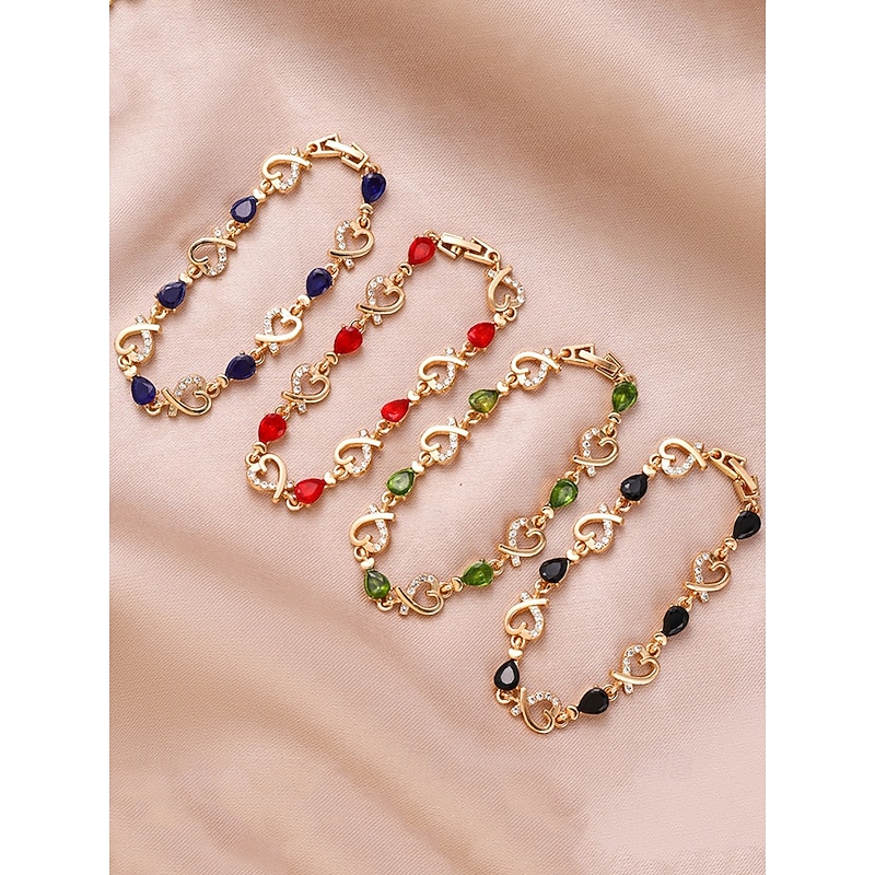 Women's Gold Bracelet with Red Teardrop Crystals and Heart-Shaped Accents, Elegant Romantic Design for Valentine's Day Gift, Weddings, and Special Occasions4