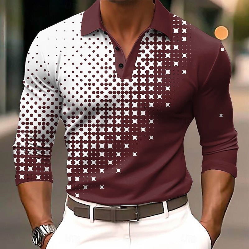 Men's Polo Shirts Golf Shirt Long Sleeve Polo Shirts Collared Shirts Casual Business Casual Dailywear Athleisure 3D Print Buttons Spring Fall Winter Black Blue Brown3