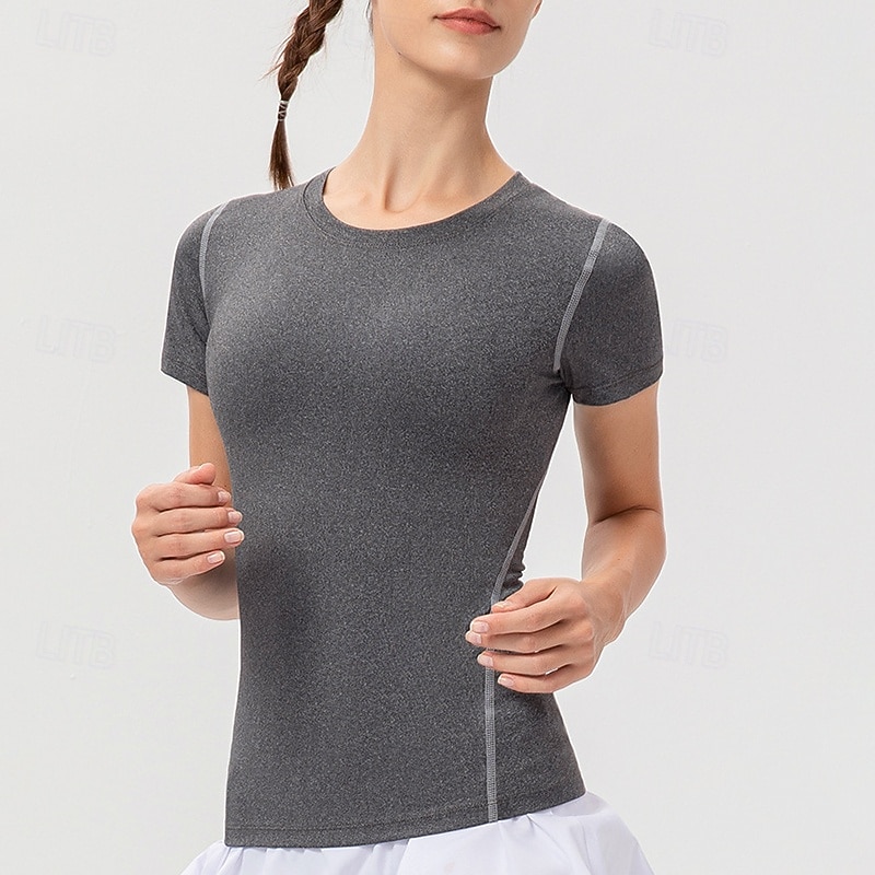 Women's Sweatshirt Crew Neck Quick Dry Lightweight Comfortable Sporty Short Sleeve Sports Solid Color Tee Tshirt Tank Top For Gym Workout Running Fitness Slim Activewear