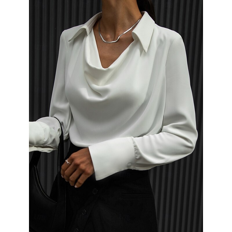 Women's Shirt Elegant Dressy Satin Solid Color Basic Casual Long Sleeve Cowl Neck Regular Tops Daily White Blue Brown Spring &  Fall Spring, Fall, Winter, Summer2