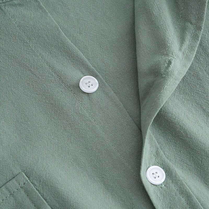 Men's Shirt Linen Shirt Summer Shirt Button Up Shirt Solid Color Business White Green Khaki Light Blue Long Sleeve Fold-over Collar Clothing Apparel Pocket3