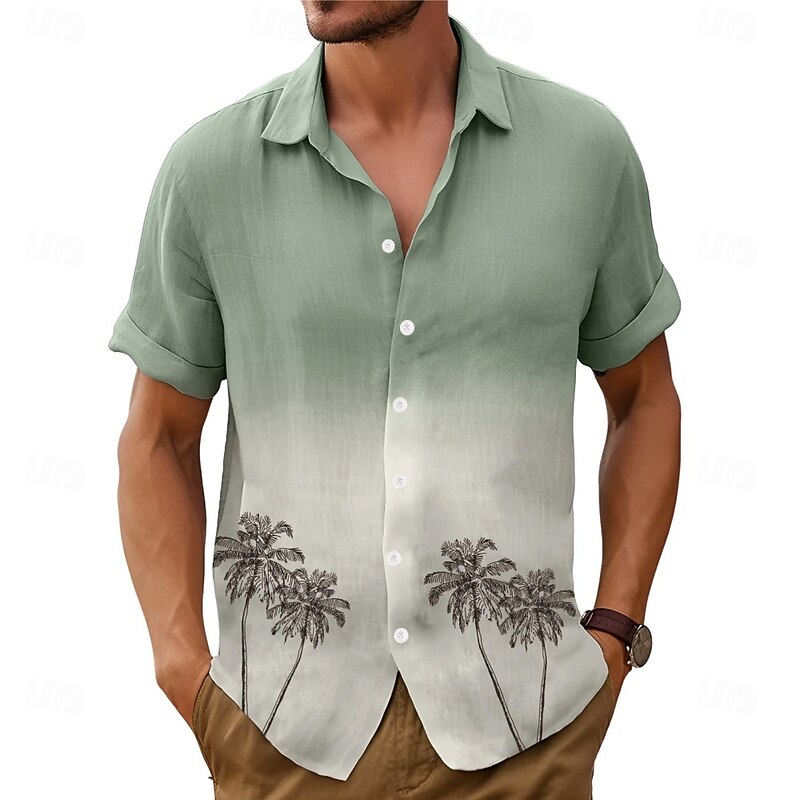 Men's Palm Tree Casual Shirt Summer Hawaiian Shirt Aloha Shirt Short Sleeve Hawaiian Resort Vacation Casual Beach Wear Summer Spring Turndown Button Up Green