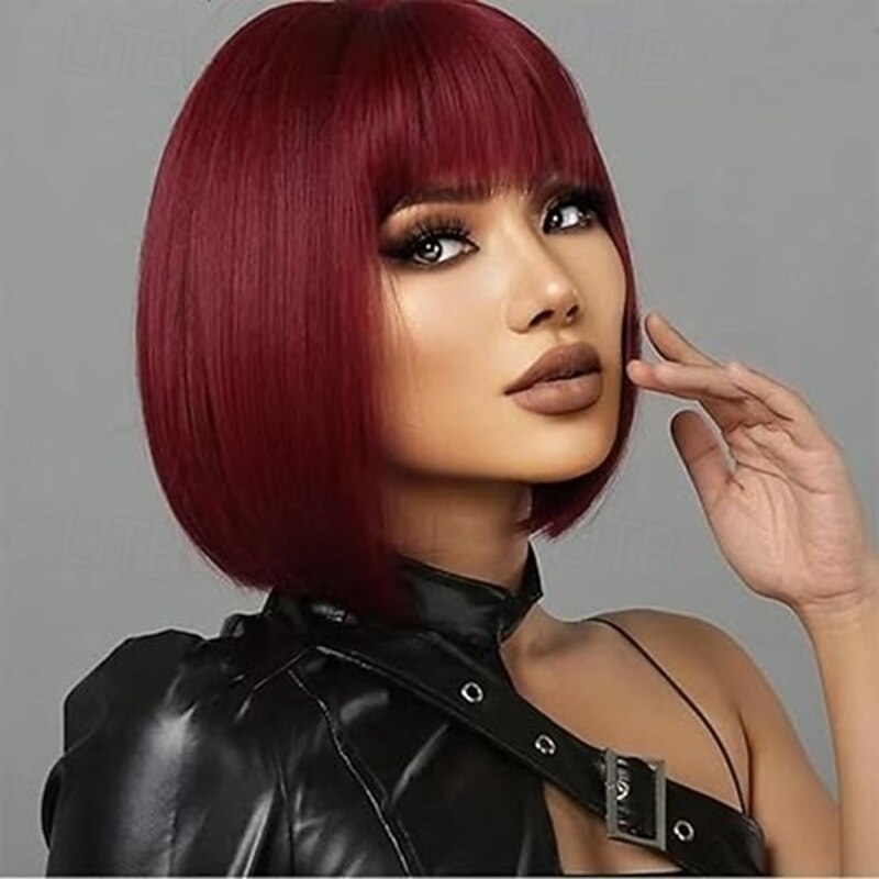 Bob Wig With Bangs Natural Fashion Bob Wigs for Women Cute Colored Synthetic Wig for Daily Party Halloween2