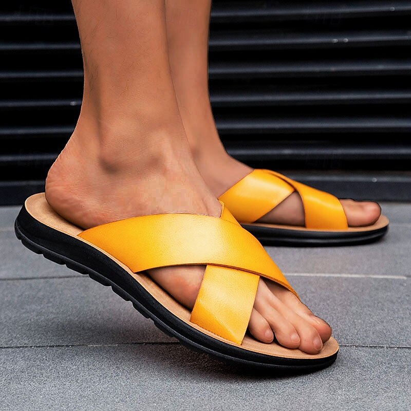 Men's Casual Cross-Strap Sandals, Comfortable Faux Leather Summer Slide Shoes for Outdoor and Beach Wear2