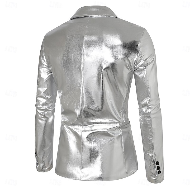 Retro Vintage 1980s Shiny Metallic Tuxedo Suits & Blazers Disco Sequins Slim Fit Fancy Dress Men's Carnival Costume Christmas Carnival New Year Party Club Pride Parade Adults' Coat2