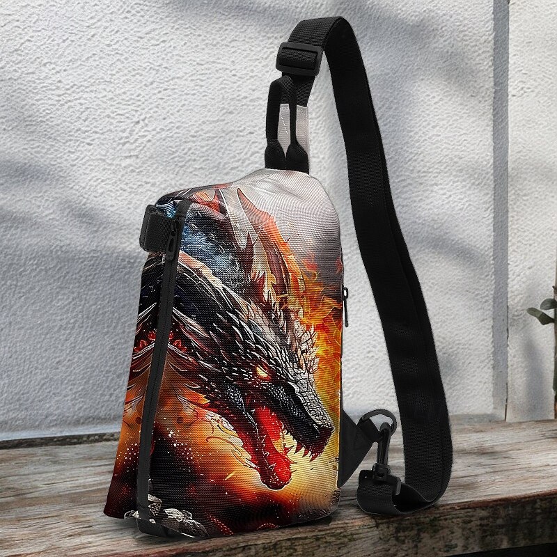 Dragon Print Crossbody Sling Bag with Adjustable Strap, Casual Lightweight Chest Bag for Men and Women, Perfect for Travel, Sports, and Outdoor Activities Yellow Blue Orange3