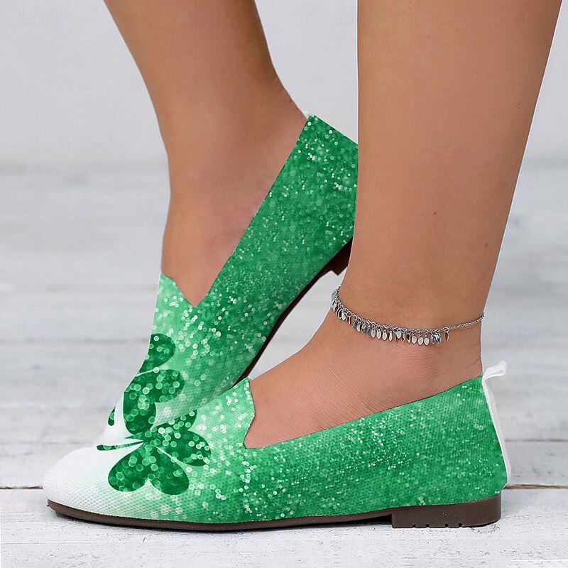 Women's Breathable Gradient Green Slip-On Flats with Clover Printed Design Perfect for Celebrate St. Patrick's Day2
