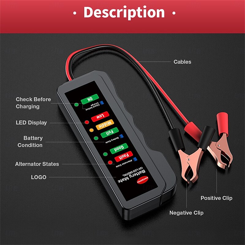 Mini Portable 12V Car Battery Tester Digital Alternator Tester 6 LED Lights Display Car Diagnostic Tool Auto Battery Tester4