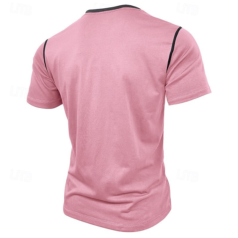 Men's T Shirt Henley Shirt Tee Short Sleeve Shirt Short Sleeve Henley Spring & Summer Color Block Fashion Designer Basic Patchwork Vacation Street Going out Wine Black White Top Tee for Men3