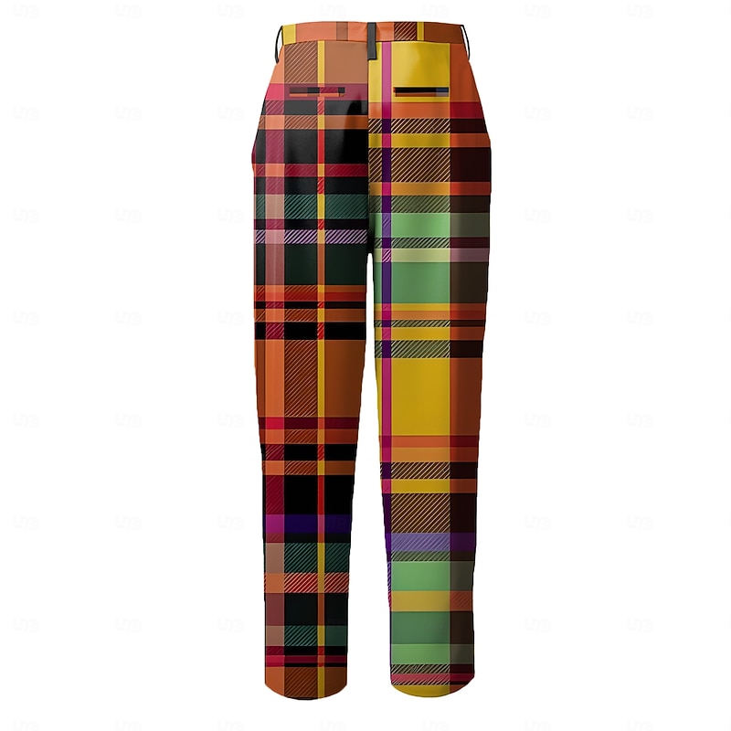 Men's Geometric Plaid / Check Dress Pants Mid Waist Vintage Fashion Casual Outdoor Vacation Home Zipper Pocket Summer Spring Fall 3D Print Multi Color2