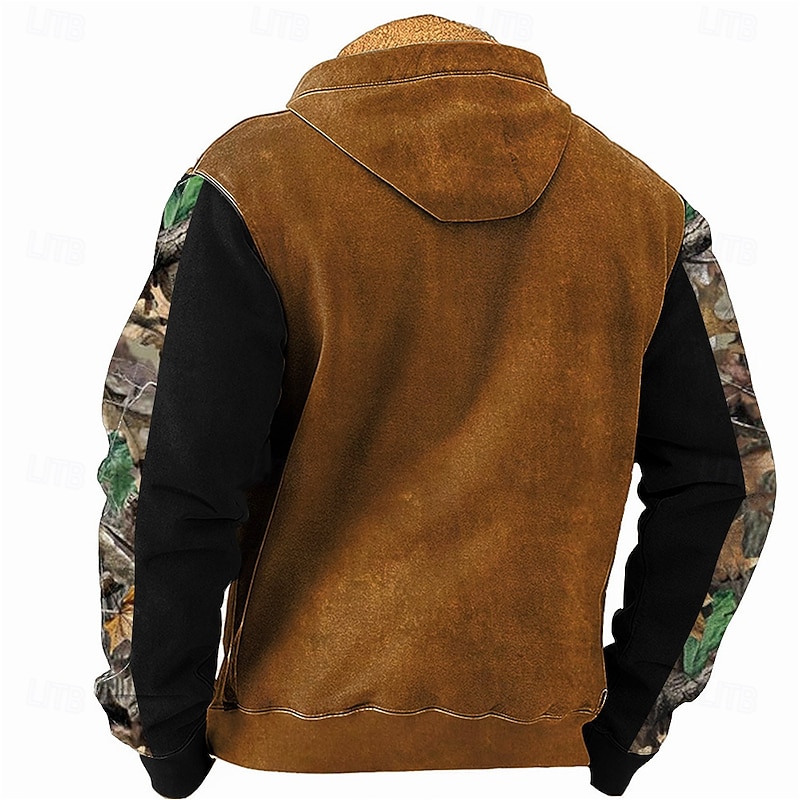 Men's Cowboy Fleece Hoodies Fashion Cool Long Sleeve Hooded Holiday Hunting Brown Green Zipper Pocket Fall Winter Designer2