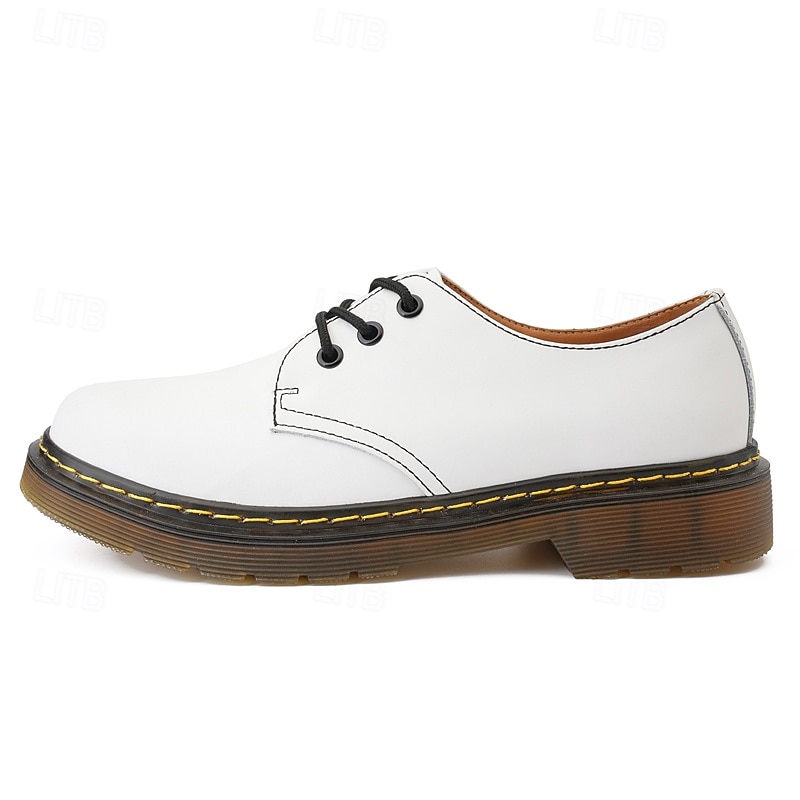 Men's White Casual Lace-Up Shoes with Yellow Stitching, Trendy Retro Style for Daily Wear and Casual Outings4