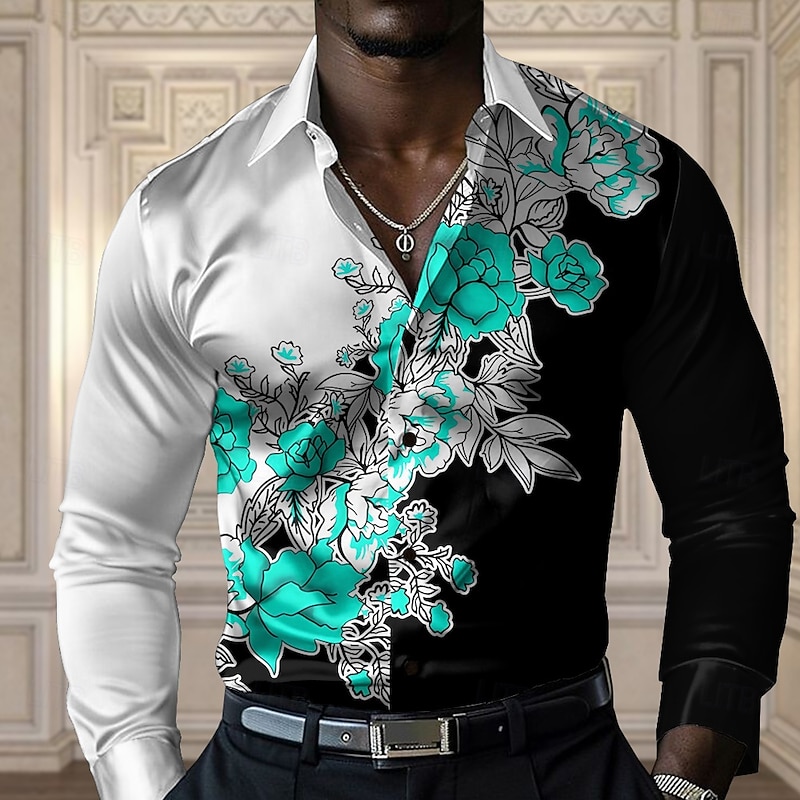 Men's Floral Casual Shirt Button Up Shirt Long Sleeve Casual Party Gift Casual Spring Fall Turndown Button Up Yellow Red Blue Green Gray3