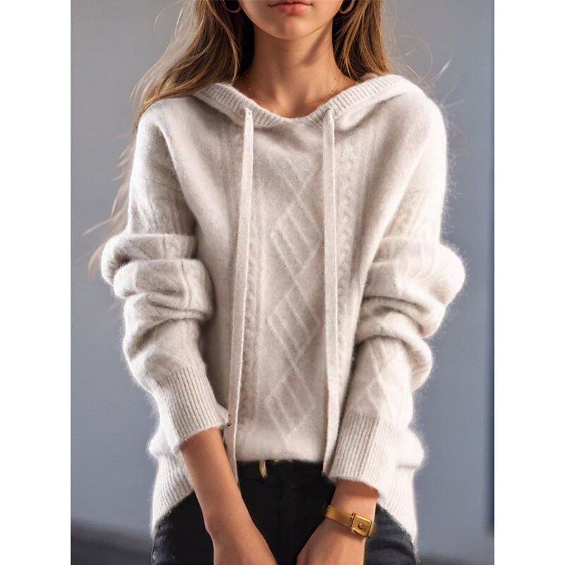 Women's Sweater Casual Soft Pure Color Cable Hooded Knitted Long Sleeve Regular Tops Knit Outdoor Daily Weekend Camel Brown Fall Winter3