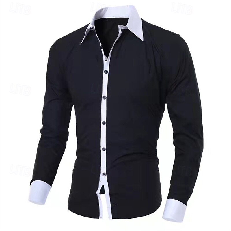 Men's Shirt Dress Shirt Button Up Shirt Color Block Wedding Party Black White Pink Light Sky Blue Long Sleeve Lapel Spring &  Fall Clothing Apparel2