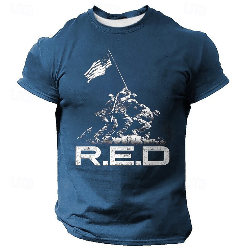 Veterans Day Men's Patriot Patriotic Veteran American US Flag Red T Shirt Short Sleeve T shirt 3D Print Crew Neck Shirt Daily Military Street Daily Black Red Blue Summer Spring Clothing Apparel S M3