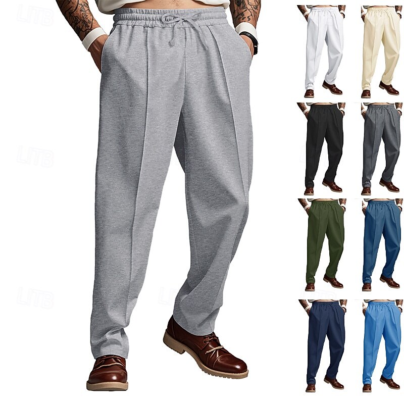 Men's Sweatpants Trousers Casual Pants Pleated Pants Pocket Drawstring Elastic Waist Plain Comfort Soft Full Length Sports Outdoor Business Daily Fashion Streetwear Black White