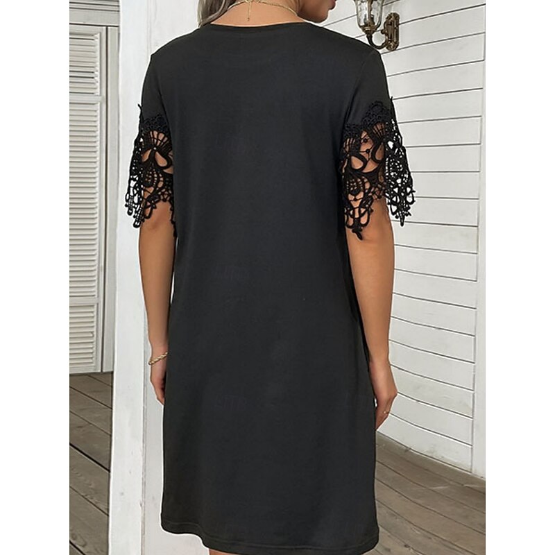 Women's Mini Dress Black Dress Lace Dress Casual Dress Cocktail Dress Casual Sports & Outdoor Street Regular Fit Plain Short Sleeve Crew Neck Black Summer Spring Fall2