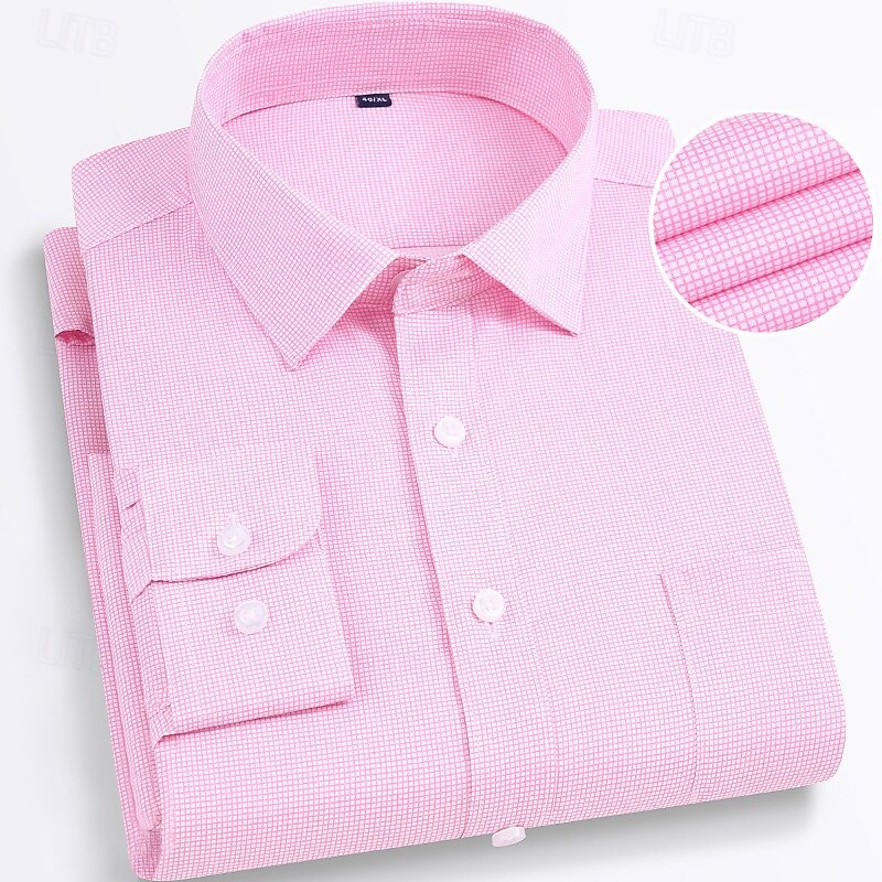 Men's Dress Shirt Non Iron Shirt Plaid Shirt Stretch Wedding Outdoor Light Blue Black Pink Blue Long Sleeve Collar Summer Spring Clothing Apparel
