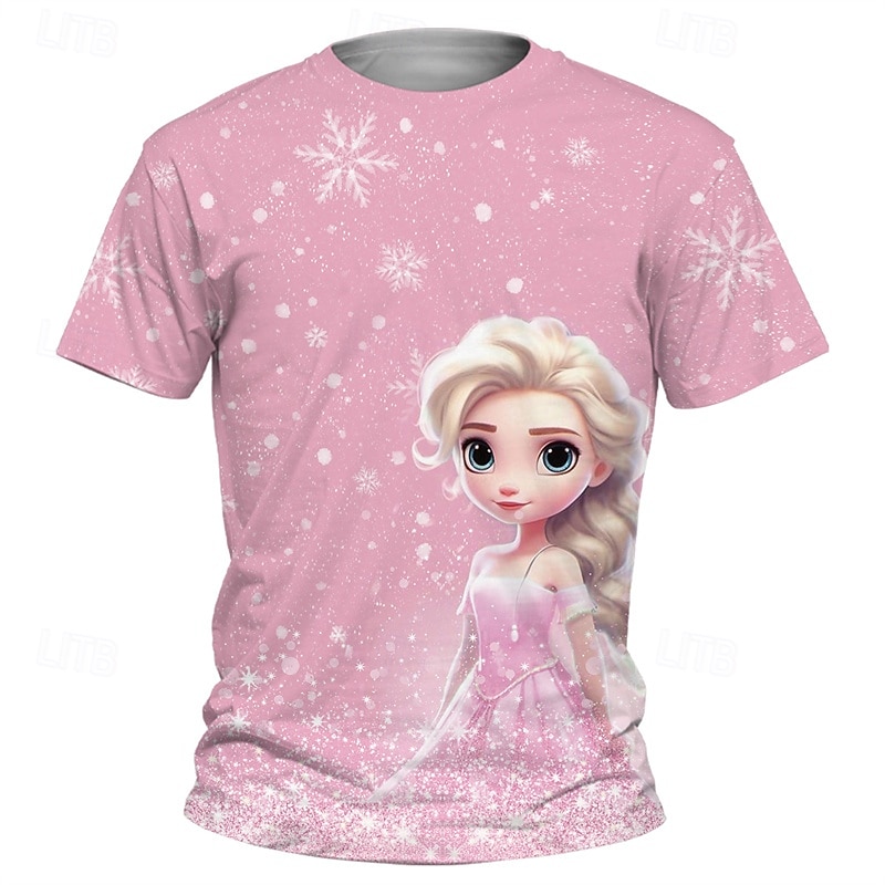 Girls' 3D Graphic Cartoon Snowflake T shirt Tee Short Sleeve Summer Spring Fashion Basic Kids 4-12 Years Crew Neck Outdoor Casual Daily Regular Fit2