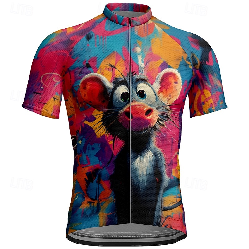 Men's Cycling Jersey Animal Graffiti Short Sleeve Bike Tee Tshirt Jersey with 3 Rear Pockets Mountain Bike MTB Quick Dry Anatomic Design Wicking Breathable Sports Yellow Blue Clothing Apparel