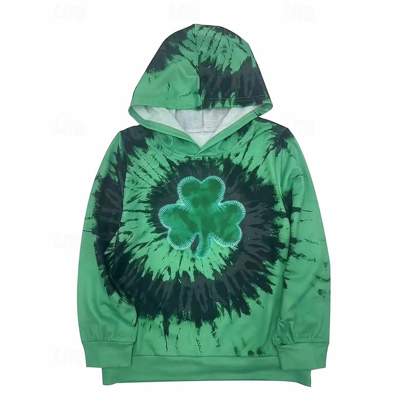 St. Patrick Boys 3D Graphic Tie Dye Hoodie Long Sleeve Spring Fall Fashion Streetwear Kids 4-12 Years Hooded Outdoor Casual Daily Regular Fit3