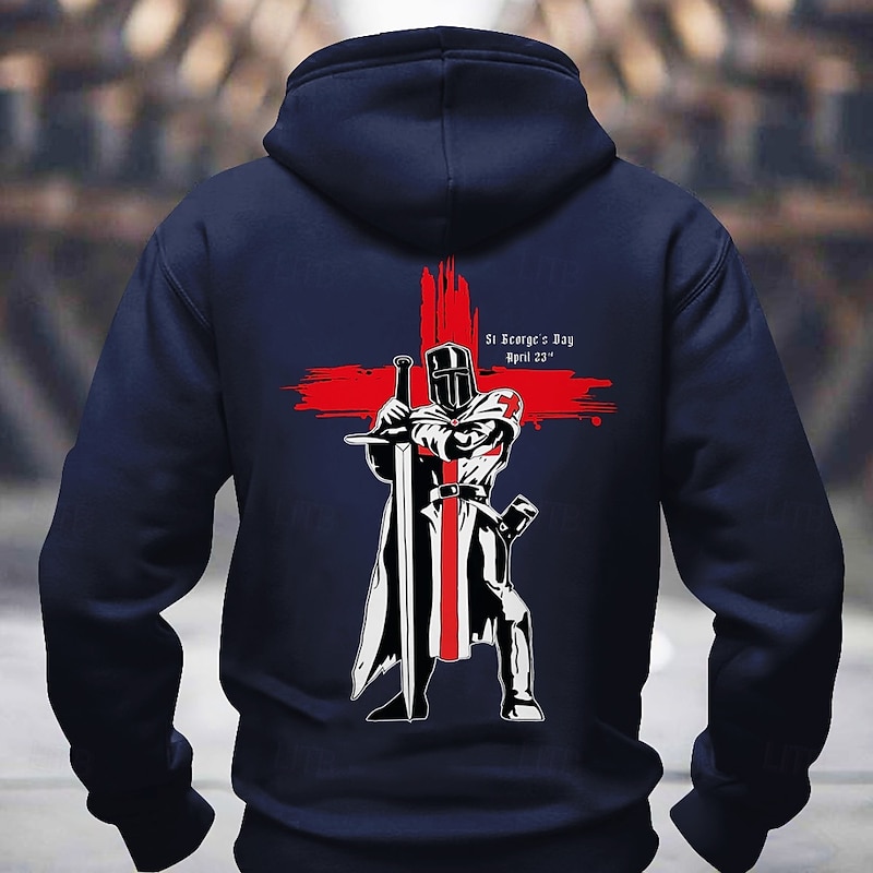 Men's Knights Templar Gothic Horror Hoodies Sweatshirt Fashion Long Sleeve Crew Neck Holiday Streetwear Black Red Drawstring Fall Winter Designer