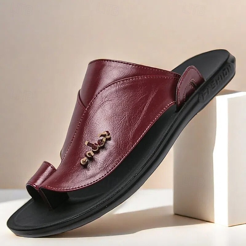 Men's Black Faux Leather Slide Slippers with Stylish Accent Detail – Comfortable Casual Footwear for Everyday Wear