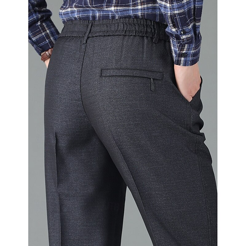 Men's Dress Pants Trousers Suit Pants Pocket Elastic Waist Zipper Pocket Plain Wearable Wrinkle Resistant Full Length Wedding Party Business Fashion Classic Style Black Light Grey2