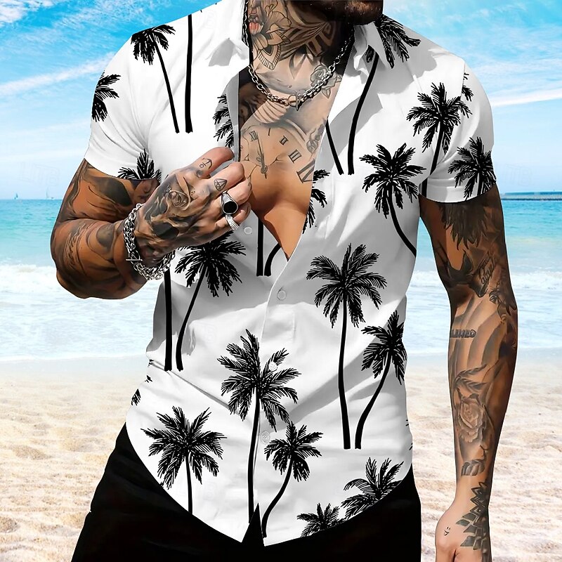 Men's Coconut Palm Casual Shirt Summer Hawaiian Shirt Aloha Shirt Short Sleeve Hawaiian Resort Vacation Casual White Pink Blue Green