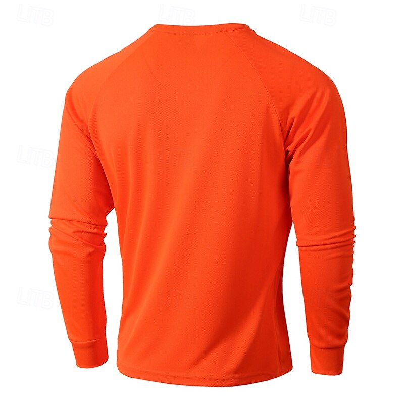 Men's T shirt Long Sleeve Crew Neck Tee Tshirt Muscle T-Shirt Bodybuilding Stretch Tee Outdoor Quick Dry Workout Soft Sweat wicking Polyester Black Blue Orange Gym Climbing Camping / Hiking / Caving2