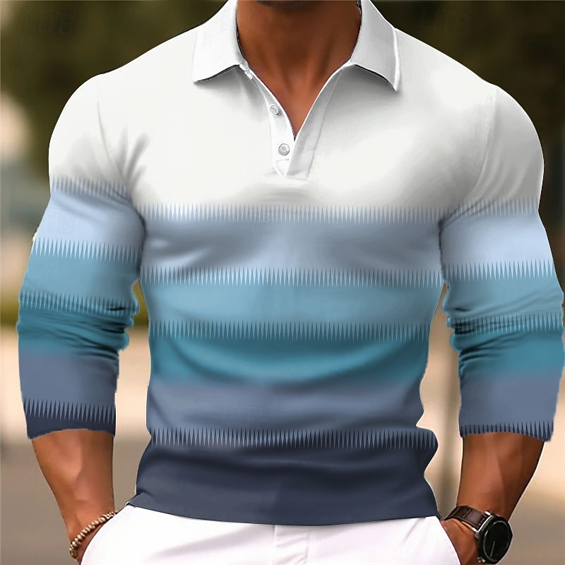 Men's Polo Shirts Golf Shirt Long Sleeve Polo Shirts Collared Shirts Casual Business Casual Party Evening Wear Dailywear New Years Eve Shirts 3D Print Buttons Spring Fall Winter White Blue4