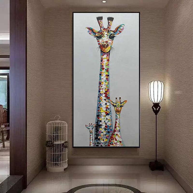 Mintura Handmade Giraffe Animals Oil Paintings On Canvas Wall Art Decoration Modern Abstract Picture For Home Decor Rolled Frameless Unstretched Painting4