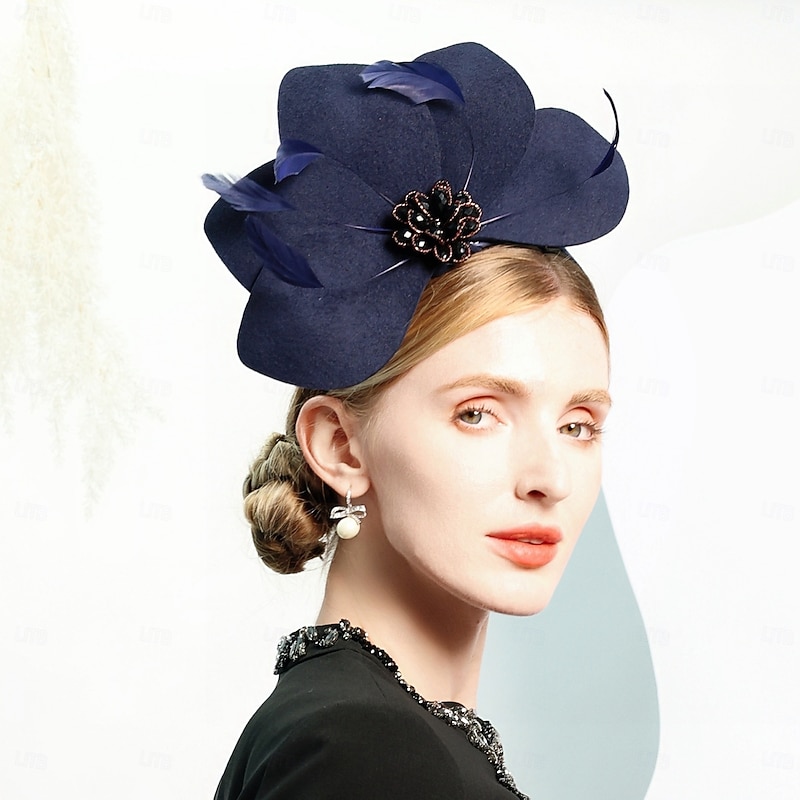 Hats 100% Wool Floppy Hat Saucer Hat Top Hat Wedding Cocktail Elegant Wedding With Rhinestone Feather Headpiece Headwear3