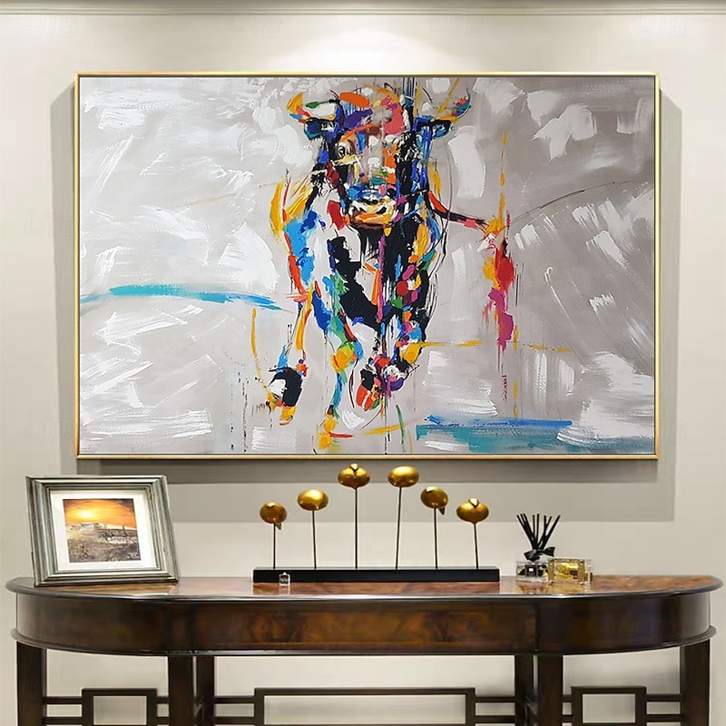 Mintura Handmade Abstract Bull Animal Oil Paintings On Canvas Modern Wall Art Room Decoration Picture For Home Decor Rolled Frameless Unstretched Painting