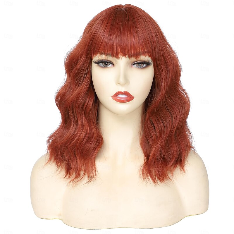 Wig with Bangs  wigs for Women Bob Curly Wig Shoulder Length Middle Part Wig Natural Looking Synthetic Heat Resistant Fiber Wigs for Daily Party Use2